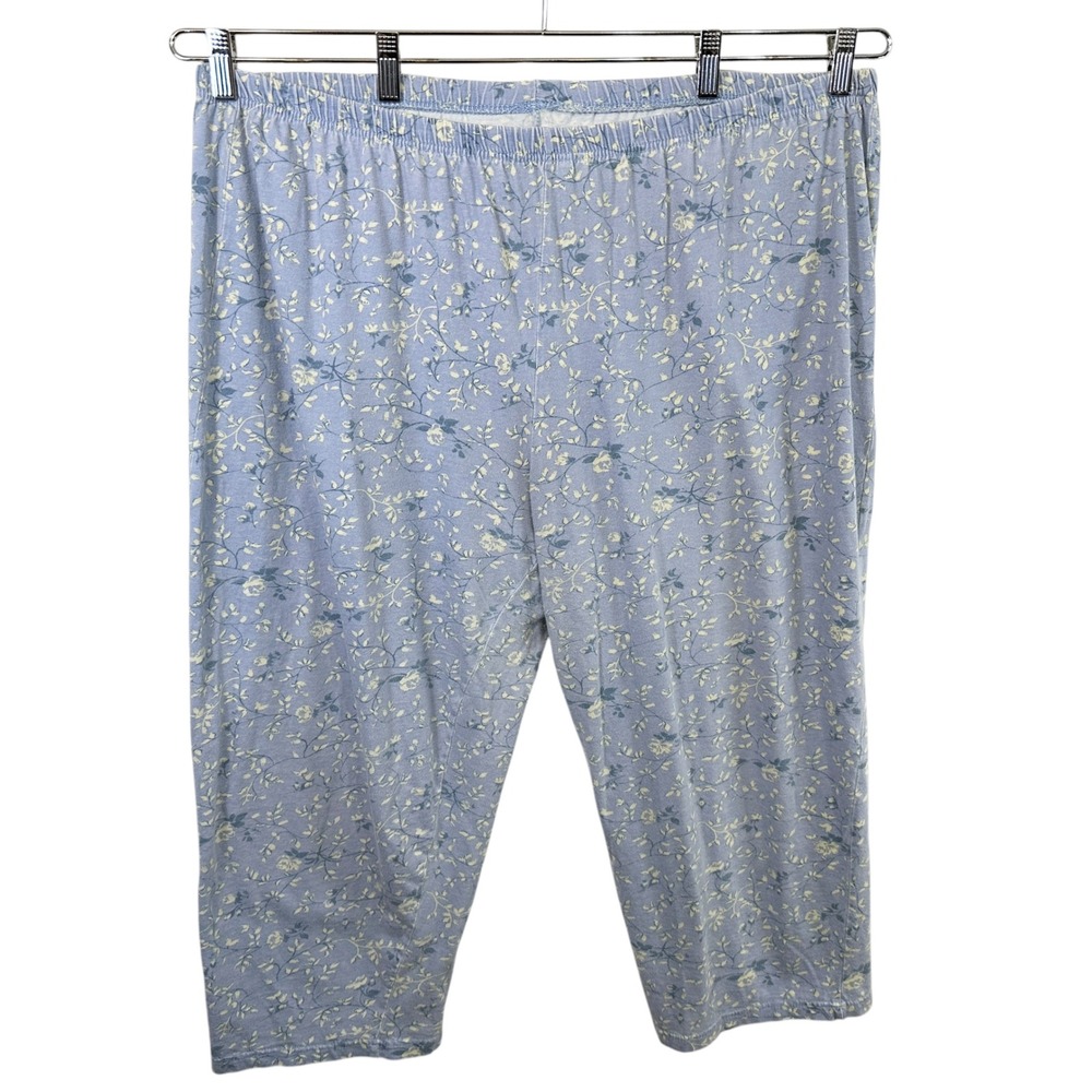 Only Necessities Plus Size 1X Pajama Pants Blue Floral Cotton‎ Capri Sleep 594
